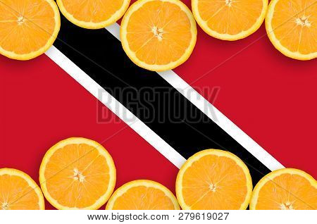 Trinidad And Tobago Flag  In Citrus Fruit Slices Horizontal Frame