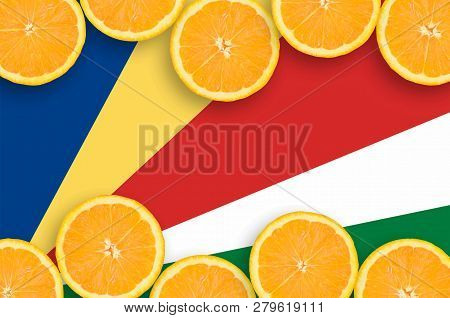 Seychelles Flag  In Citrus Fruit Slices Horizontal Frame