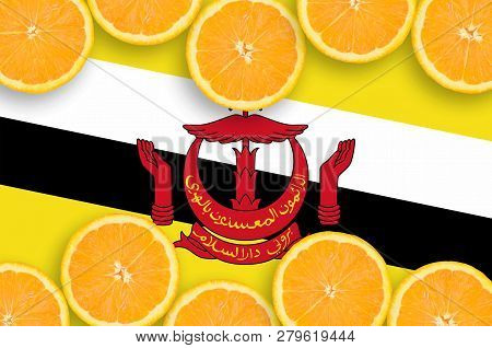 Brunei Darussalam Flag  In Citrus Fruit Slices Horizontal Frame