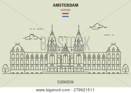 Rijksmuseum In Amsterdam, Netherlands. Landmark Icon In Linear Style