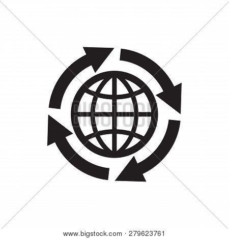 Globe With Arrows - Black Icon On White Background Vector Illustration For Website, Mobile Applicati