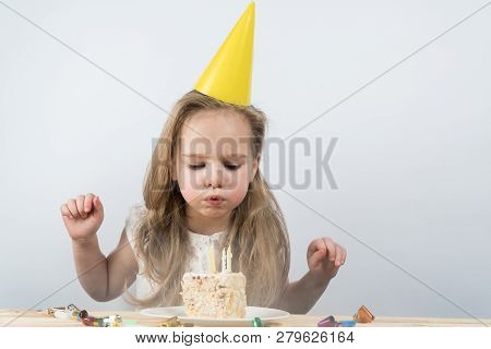 Blow Out Candles Make A Wish Birthday Child.