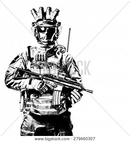 Elite Forces Soldier In Ammunition Studio Shoot
