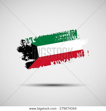 Flag Of Kuwait. Vector Illustration Of Grunge Brush Stroke With Kuwaiti National Flag Colors For You