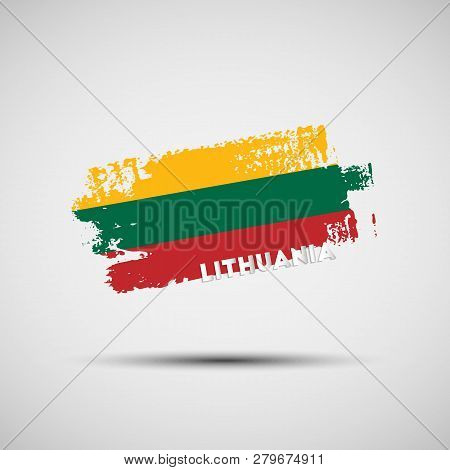 Flag Of Lithuania. Vector Illustration Of Grunge Brush Stroke With Lithuanian National Flag Colors F