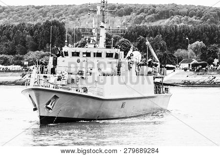 Rouen, France - July Circa, 2016. End Of The Armada .navy Boat Naval Transportation With Crew And Ca