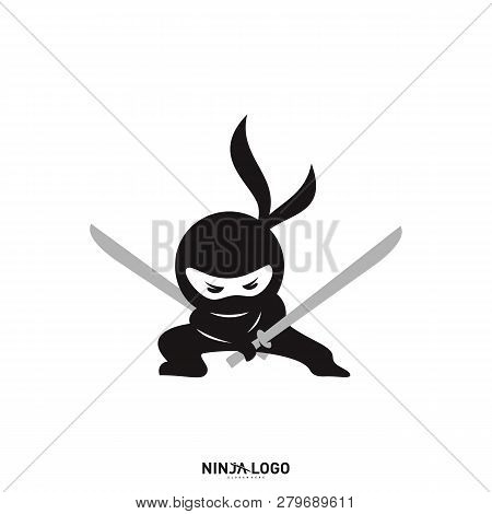 Ninja Warrior Logo Design Vector Template. Silhouette Of Japanese Fighter. - Vector