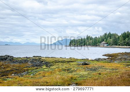 Beach And Waterfront View From The Totem Bight State Historical Park In Ketchikan, Alaska