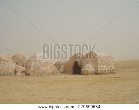 Tozeur, Tunisia - April 18, 2018: Set For The Star Wars Movie Still Stands In The Tunisian Desert Ne