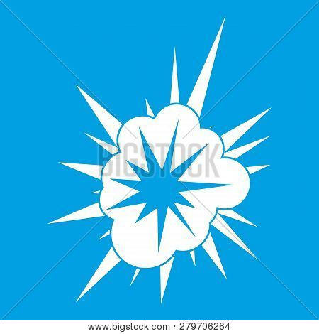 Nucleate Explosion Icon White Isolated On Blue Background Illustration