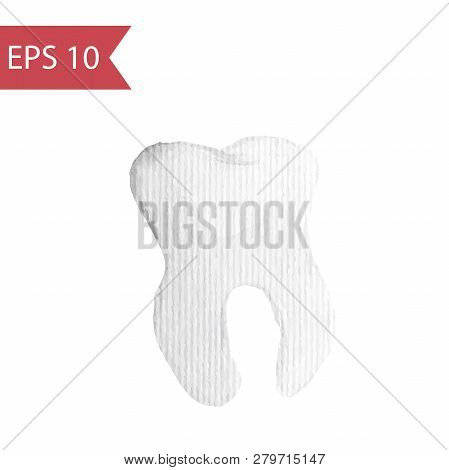 Vector Close-up Of A Tooth. Simple Watercolor Illustration Of Tooth With Root Isolated On A White Ba