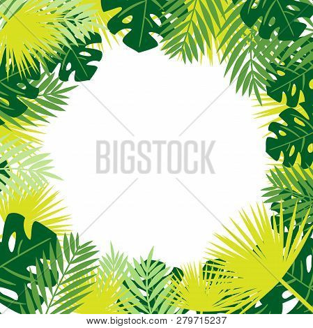 Tropical Leaves Vector Frame With Empty Space In Center.
