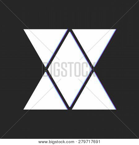 Rhombus And Triangles Abstract Shape With Glitch Effect. Geometric Vector Illustration With Digital 