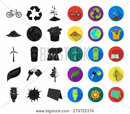 Bio And Ecology Black, Flat Icons In Set Collection For Design. An Ecologically Pure Product Vector 