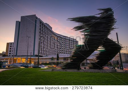 Athens, Greece - October 29, 2018: Statue In Front Of Hilton In Evangelismos In Central Athens.