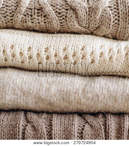 Textiles Various Plaids Knitted Patterns Stack