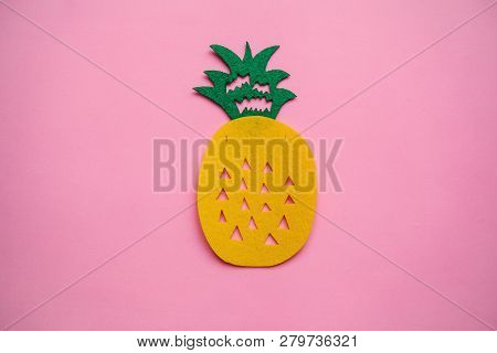 Pineapple On A Pink Background In Minimal Style.
