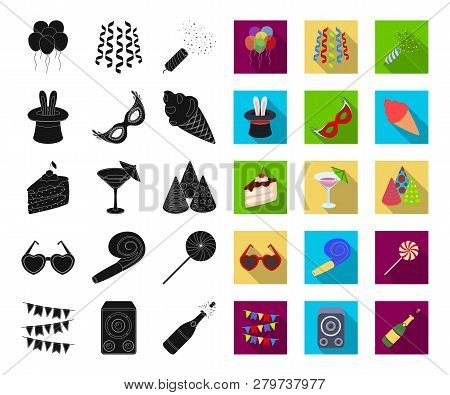 Party, Entertainment Black, Flat Icons In Set Collection For Design. Celebration And Treat Vector Sy