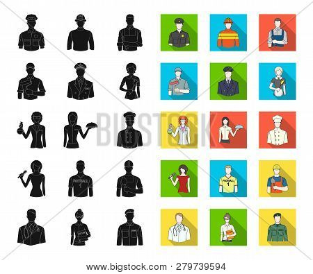 People Of Different Professions Black, Flat Icons In Set Collection For Design. Worker And Specialis
