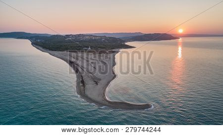 Beach At Possidi Cape On The Kasandra Peninsula. Greece. Aerial View
