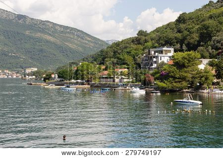 Donja Lastva, Tivat, Montenegro, August 06, 2014: Surroundings Of The City Of Tivat, Houses On The S
