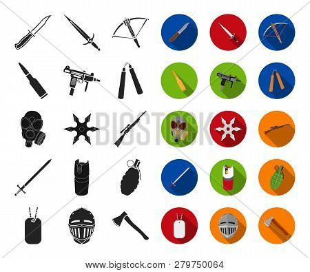 Types Of Weapons Black, Flat Icons In Set Collection For Design.firearms And Bladed Weapons Vector S