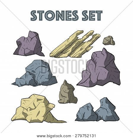 Stone Vector Set. Mineral Icon Cillection. Mountain Osolated Elements.