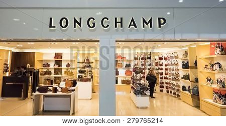 Paris, France, November Circa, 2018. Lonchamp Front Store In Charles De Gaulle Airport. Longchamp Is
