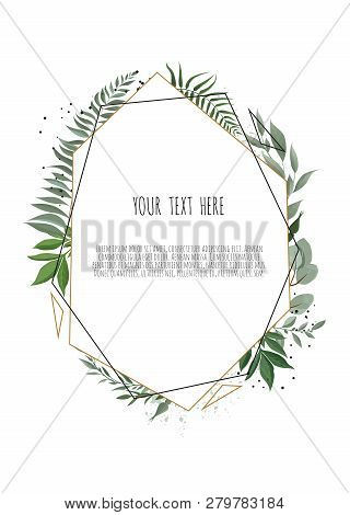 Floral Wreath With Green Eucalyptus Leaves, Flower Rose, Anemone . Frame Border With Copy Space.