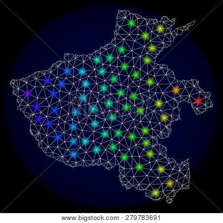 Mesh Vector Map Of Henan Province With Glare Effect On A Dark Background. Light Spots Have Bright Sp