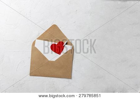Valentines Day Minimal Concept Mockup, Blogger Workspace - Clipboard With Blank Paper, Red Paper Hea