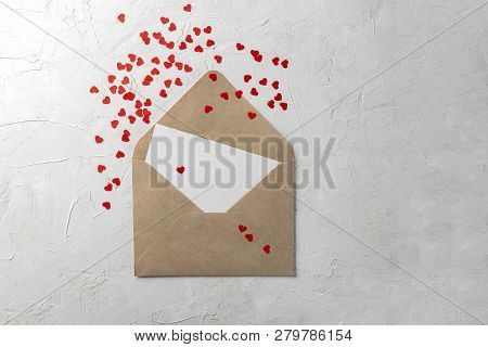 Valentines Day Minimal Concept Mockup, Blogger Workspace - Clipboard With Blank Paper, Red Paper Hea