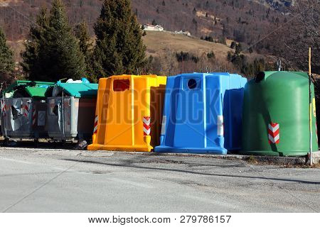 Five Bins For The Collection Of Solid Urban Waste And Also For The Separate Collection Of Recyclable