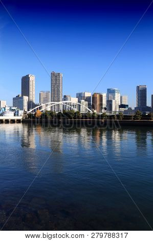 Tokyo Residential Skyline - Modern Neighborhoods With High Rise Apartment Buildings At Kachidoki.