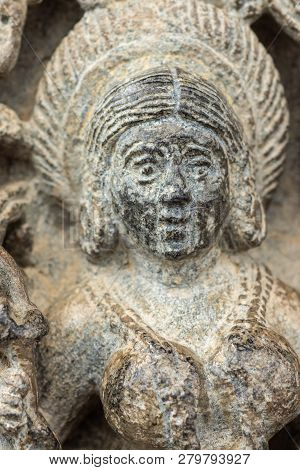 Belur, Karnataka, India - November 2, 2013: Chennakeshava Temple Building. Closeup Of Whitened Black