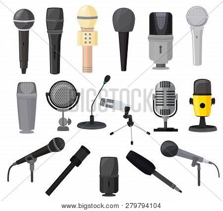 Microphone Vector Microphones For Audio Podcast Broadcast Or Music Record Technology Set Of Broadcas