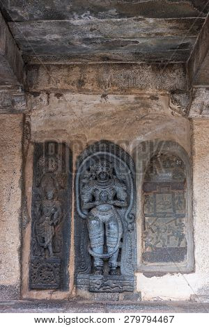 Belur, Karnataka, India - November 2, 2013: Chennakeshava Temple Building. Wall Under Mandapam With 