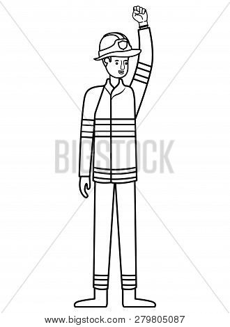 Man Fireman With Hand Up Avatar Character Vector Illustration Desing