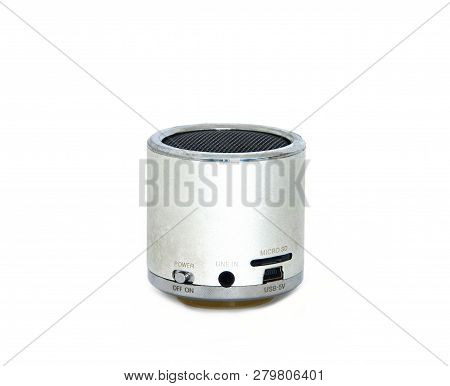 Old Silver Wireless Loudspeaker Isolated On White Background