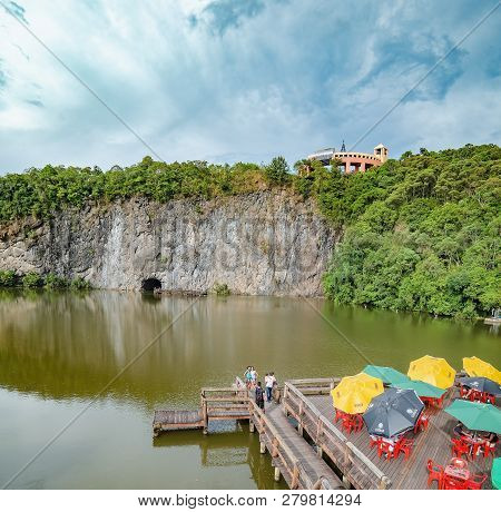 Curitiba - Pr, Brazil - December 16, 2018: View Of The Deck Of The Tangua Park (parque Tangua).