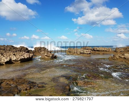 Rocky Shore At Beach With Tidepools In Isabela, Puerto Rico