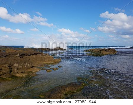 Rocky Shore At Beach With Tidepools In Isabela, Puerto Rico