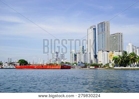 CARTAGENA, COLOMBIA - AUGUST 10, 2018: Cityscape of modern Cartagena, famous resort in Colombia, South America