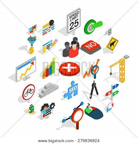 Determination Icons Set. Isometric Set Of 25 Determination Vector Icons For Web Isolated On White Ba