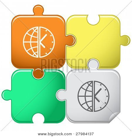 Globe et horloge. Puzzle de vecteur.