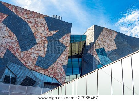 Melbourne, Australia - October 9, 2014: Upvard View Of The Modern Architectures Of Federation Square