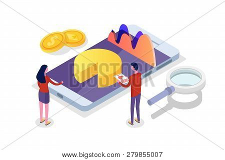 Data Analysis, Search Engine Optimization,  Site Position Isometric Concept. Vector Illustration.