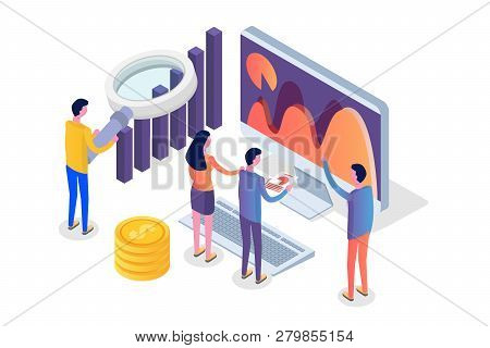 Data Analysis, Search Engine Optimization,  Site Position Isometric Concept. Vector Illustration.