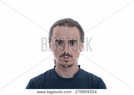 Biometric Security Verification - Face Id Recognition Concept. Technology Of Face Tracking On Polygo