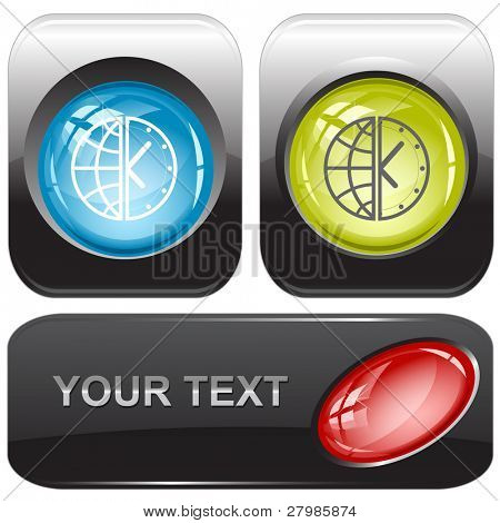 Globe et horloge. Boutons de vecteur d'internet.
